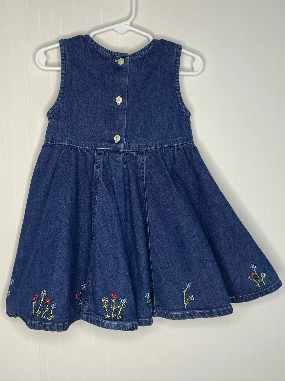 Vintage Baby Gap Denim Jean Dress Embroidered Floral Wildflowers 18-24 Months XL